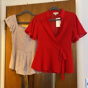 2 NWT Shirts - Polka Dot Red and Cream & White Cheetah